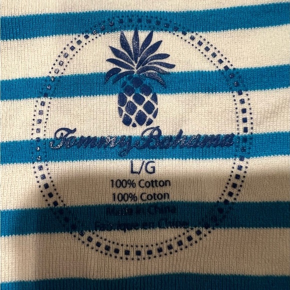 TOMMY BAHAMA Top/Tee, Striped, 3/4 sleeves, Tonal Blue/White, Cotton Large - Picture 4 of 4